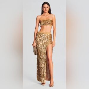 **NWT** RETROFETE Steffy Feather Sequin Skirt / GOLD / Sz XS/S